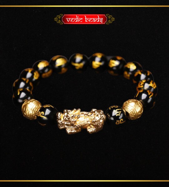 Feng Shui Black Bead Alloy Wealth Bracelet with Golden Jewelry Q0L5 -  Walmart.com